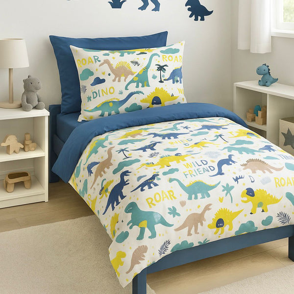 COMFYB 100% COTTON REVERSIBLE KIDS BED SET DINOSAURS