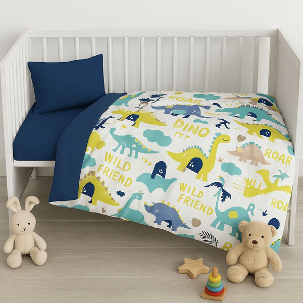 COMFYB 100% COTTON BABY PARK BED SET DINOSAURS