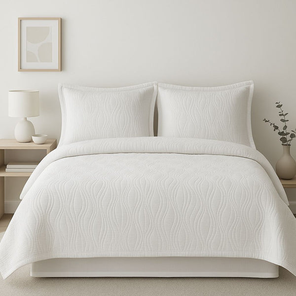 CANNON THREE LAYERS JAQUARD POLYCOTTON STONE WASH BEDSPREAD WHITE
