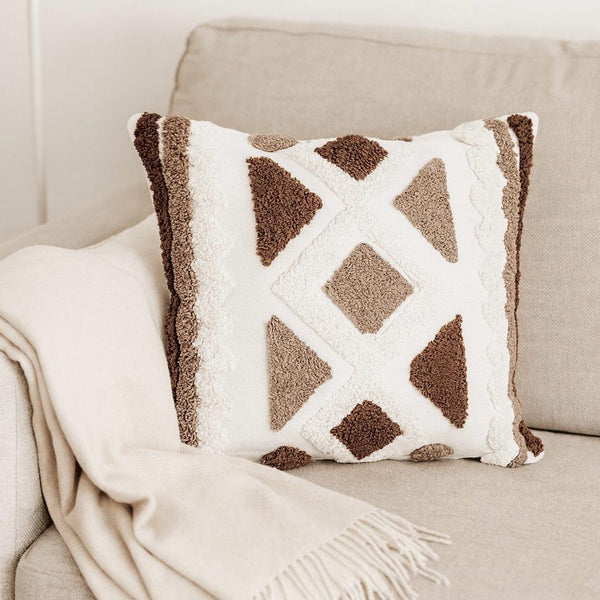 GEOMETRIC EMBROIDERED CUSHION BROWN & BEIGE