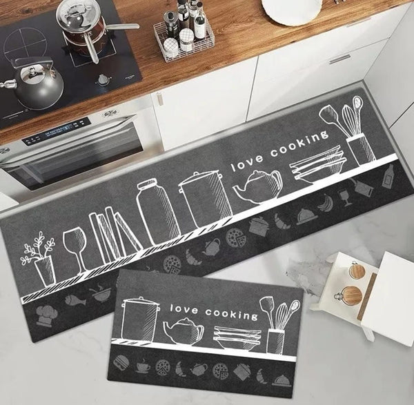 ANTISLIP RUBBER KITCHEN MAT SET 2 PIECES LOVE COOKING