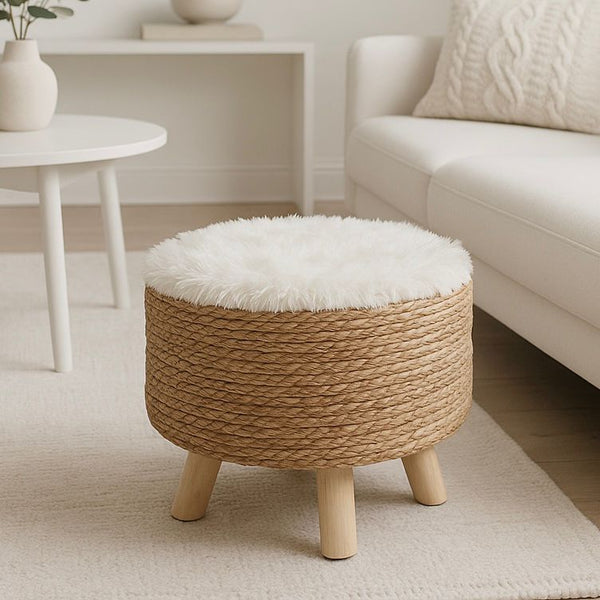 STRAW & FUR POUF