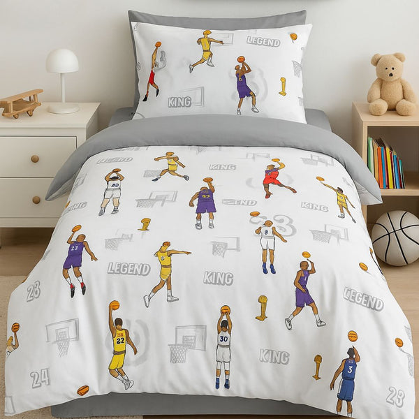 COMFYB 100% COTTON REVERSIBLE BED SET BASKET BALL GREY