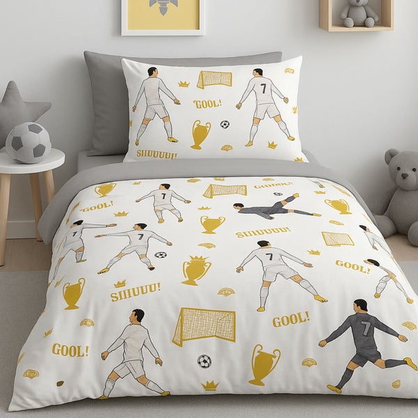 COMFYB 100% COTTON REVERSIBLE KIDS BED SET RONALDO GREY