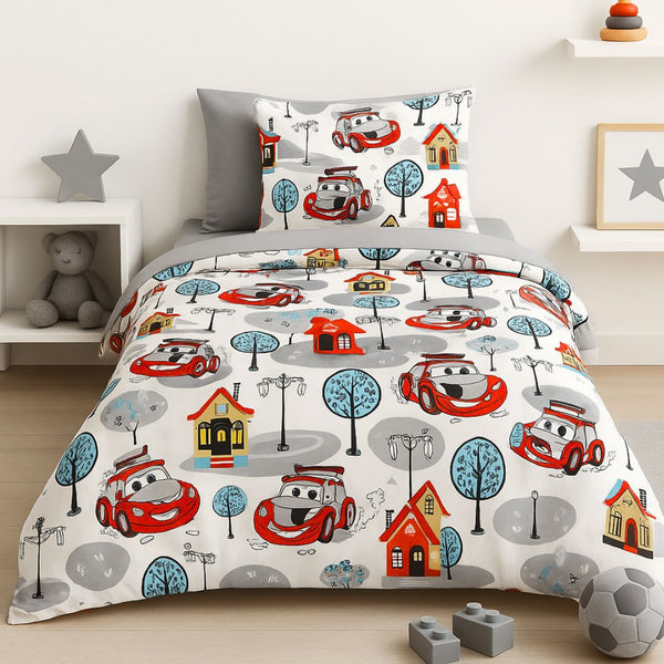COMFYB 100% COTTON REVERSIBLE BED SET CARS GREY