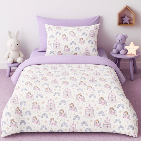 COMFYB 100% COTTON REVERSIBLE BED SET UNICORN PURPLE