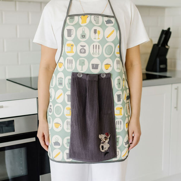 COMF KITCHEN WATERPROOF APRON 53X73CM WITH TOWEL D.GREY