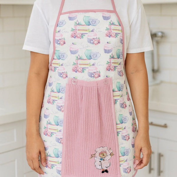 COMF KITCHEN WATERPROOF APRON 53X73CM WITH TOWEL ROSE