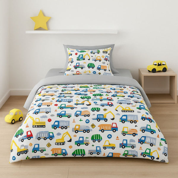 COMFYB 100% COTTON REVERSIBLE BED SET TRUCKS