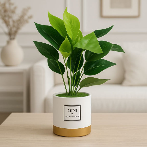 BRONZE POTTED ARTIFICIAL PLANT GREEN LEAVES