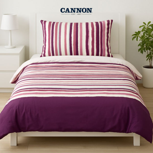 CANNON PRINTED POLY COTTON 50/50 BED SET STRIPED PURPLE