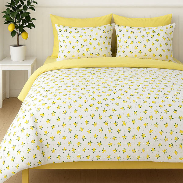 COMFYB 100% COTTON REVERSIBLE BED SET LEMON