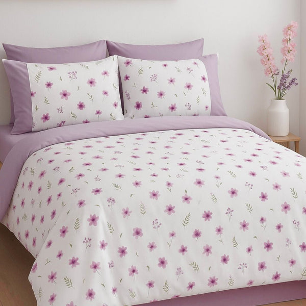 COMFYB 100% COTTON REVERSIBLE BED SET FLOWER PURPLE