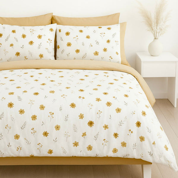 COMFYB 100% COTTON REVERSIBLE BED SET FLOWER BEIGE