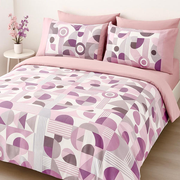 COMFYB 100% COTTON REVERSIBLE BED SET GEOMETRIC ROSE