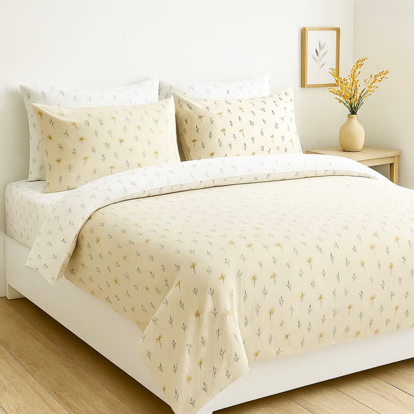 COMFYB 100% COTTON REVERSIBLE BED SET LEAF BEIGE