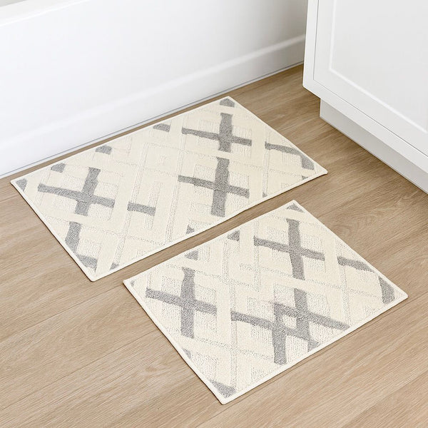 LD PRINTED BATHMAT SET 2 PIECES X-GREY
