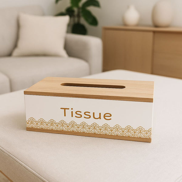WOODEN TISSUE BOX WHITE TISSUE