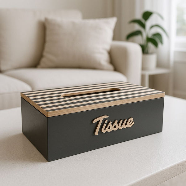 WOODEN TISSUE BOX BLACK TISSUE