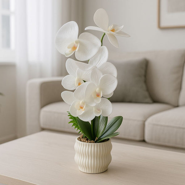 ORCHID OFF WHITE POTTED ARTIFICIAL PLANT WHITE