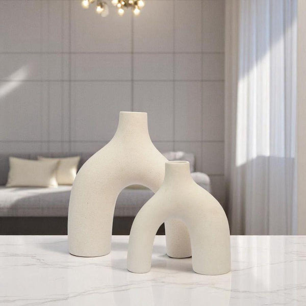 MODERN SCULPTURAL CERAMIC VASE SET 2 PIECES