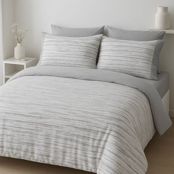 COMFYB 100% COTTON REVERSIBLE BED SET HORIZANTAL GREY