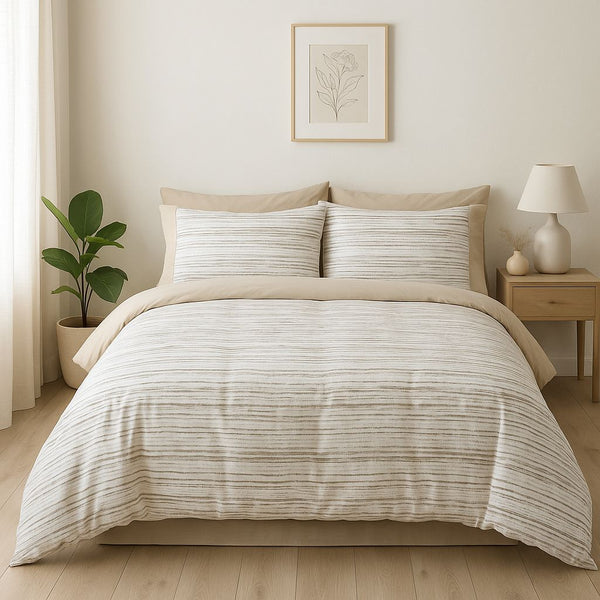 COMFYB 100% COTTON REVERSIBLE BED SET HORIZANTAL BEIGE