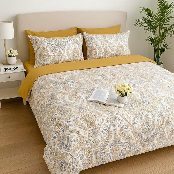 COMFYB 100% COTTON REVERSIBLE BED SET GLACE MUSTARD