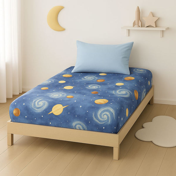 COMFYB 100% COTTON KIDS FITTED SHEET SPACE SOLID