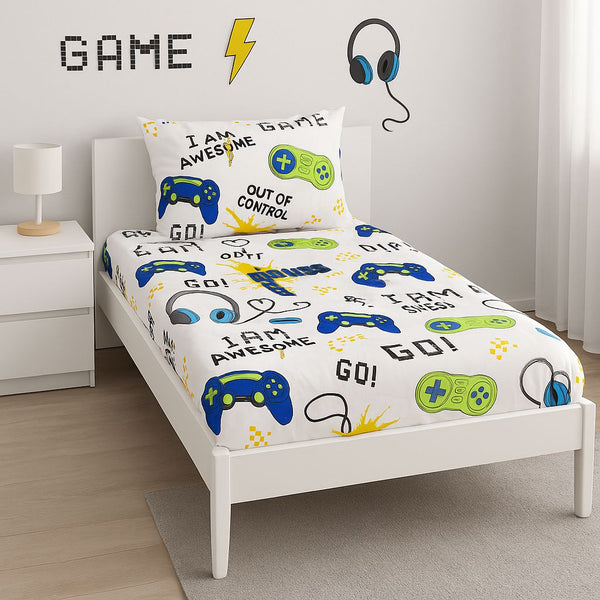 COMFYB 100% COTTON KIDS FITTED SHEET PLAY STATION