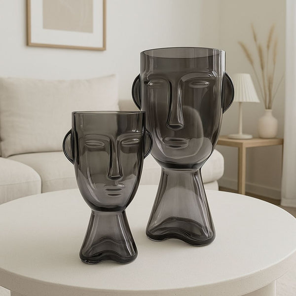 GLASS FACE VASE SET 2 PIECES BLACK