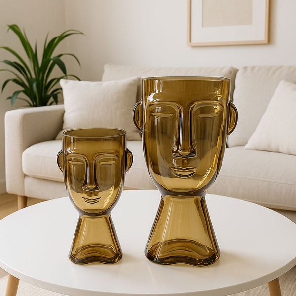 GLASS FACE VASE SET 2 PIECES WARM GOLD