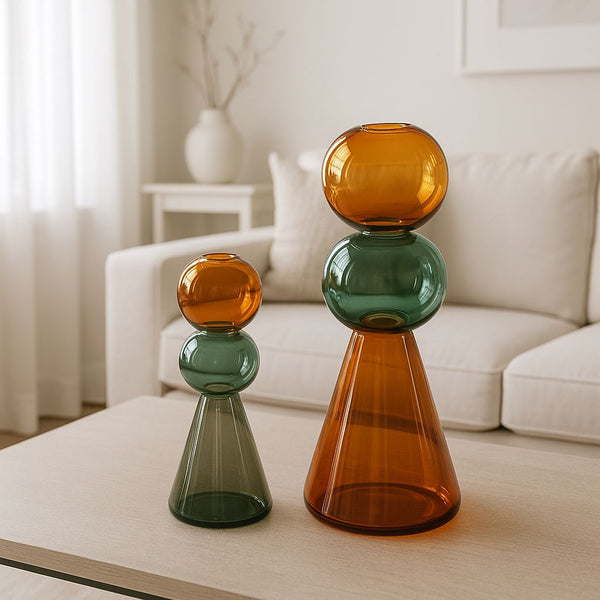 GLASS DUO TONE VASE SET 2 PIECES