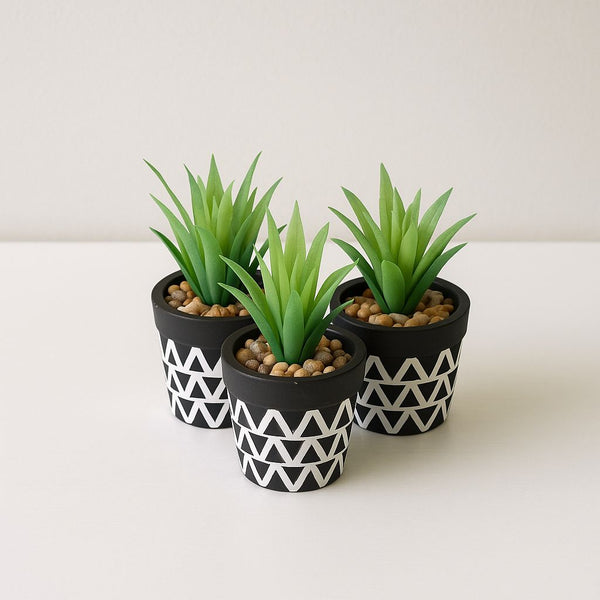 ARTIFICIAL PLANT WITH POT BLACK MINI SET 3 PIECES