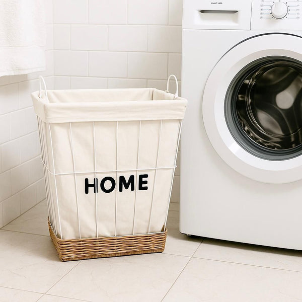 HOME SQUARE STORAGE BASKET WITH HANDLES BEIGE 1 PIECE