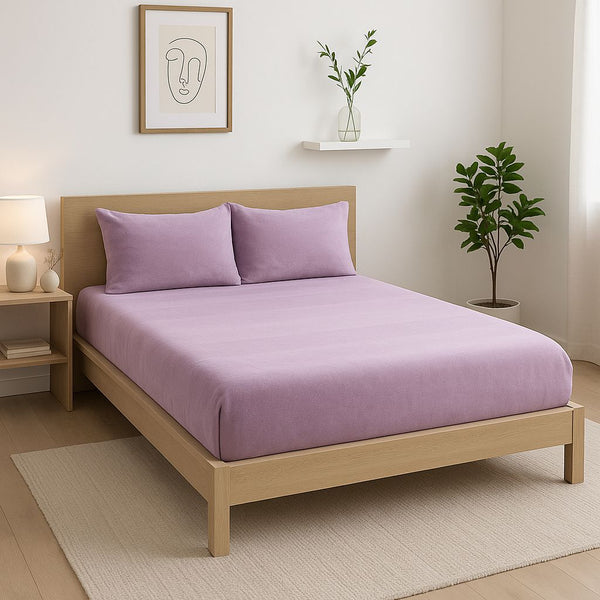 COMFYB FLANNEL FITTED SHEET SET STRIPE PURPLE