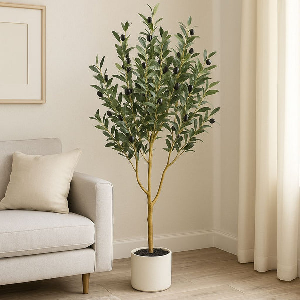 ARTIFICIAL TREE OLIVE WITH WHITE POT 120CM