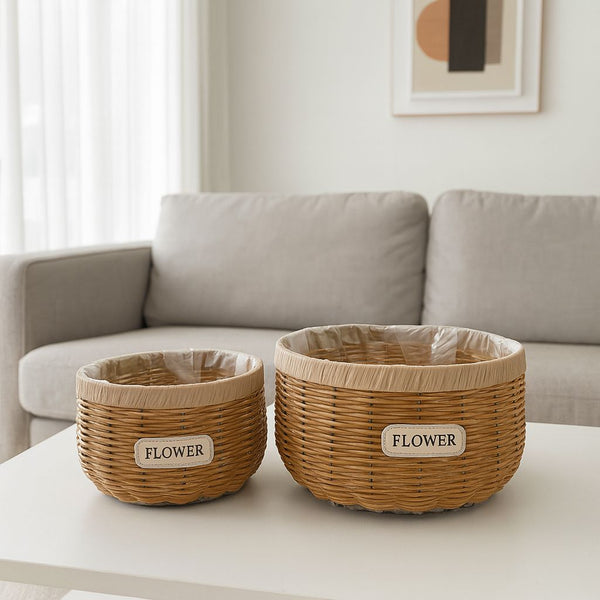 RATTAN FLOWER PLANTER BASKET SET 2 PIECES