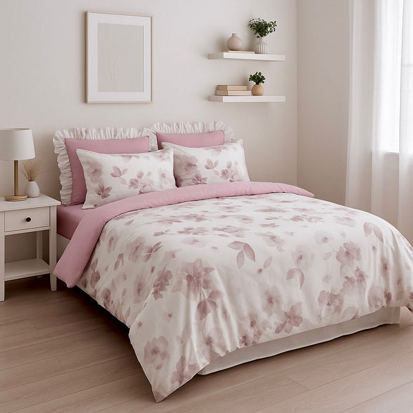 COMFYB 100% COTTON REVERSIBLE BED SET SPOON FLOWER LILAC