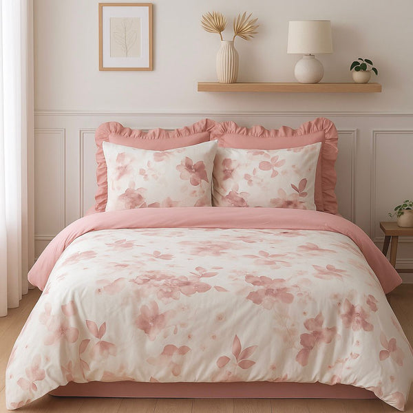 COMFYB 100% COTTON REVERSIBLE BED SET SPOON FLOWER PINK
