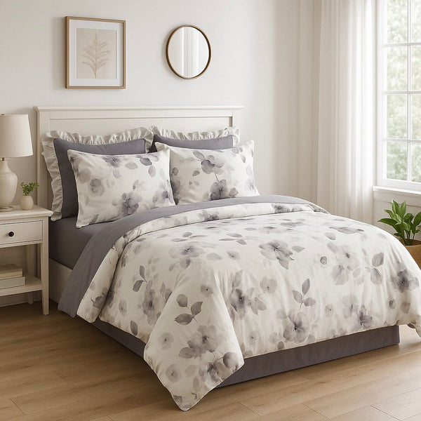 COMFYB 100% COTTON REVERSIBLE BED SET SPOON FLOWER GREY