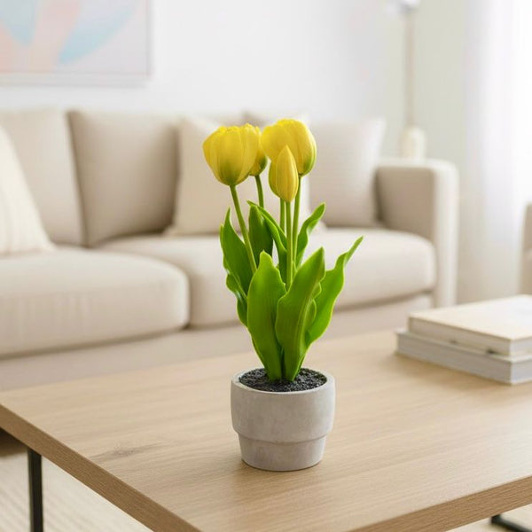 ARTIFICIAL POTTED ROUND PLANT TULIP YELLOW