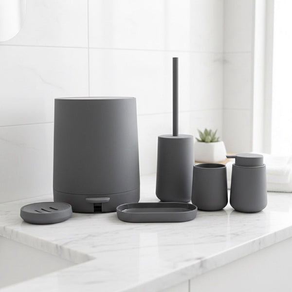 PEARL PEDAL BATHROOM SET 6 PIECES GREY SOLID