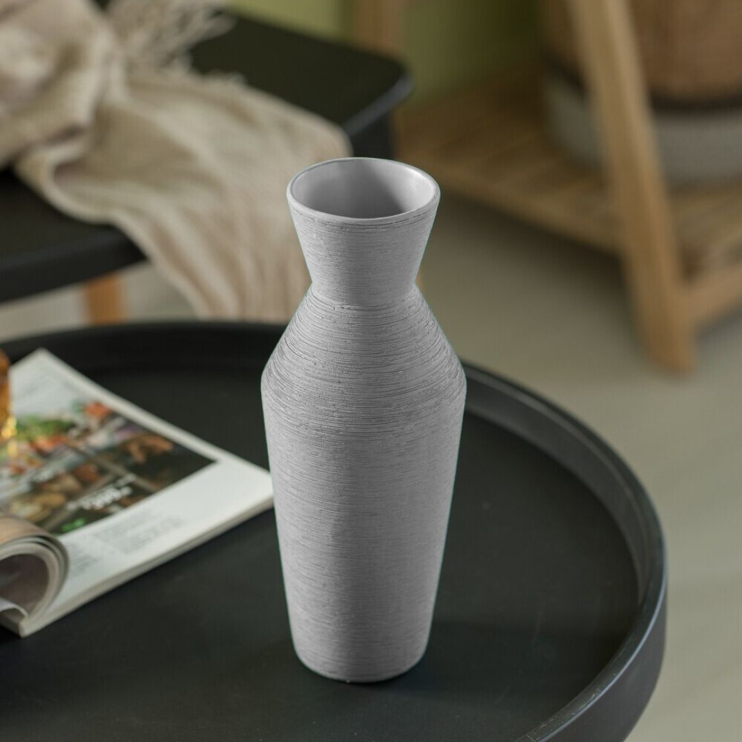LARA CERAMIC STRIPED ROUND VASE GREY