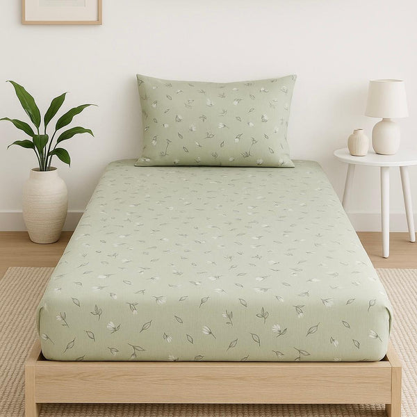 COMFYB 100% COTTON PRINTED FITTED SHEET SET MLEAVE