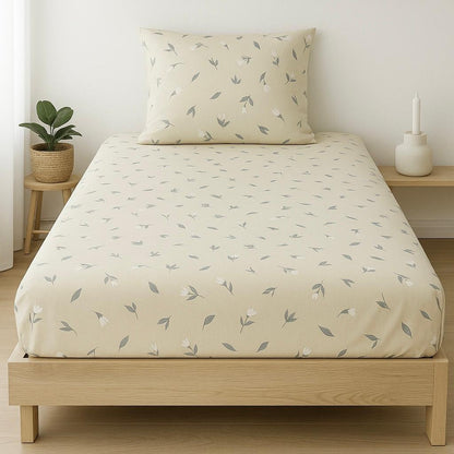 COMFYB 100% COTTON PRINTED FITTED SHEET SET MLEAVE
