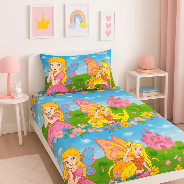 COMFYB 100% COTTON KIDS FITTED SHEET PRINCESS & UNICORN