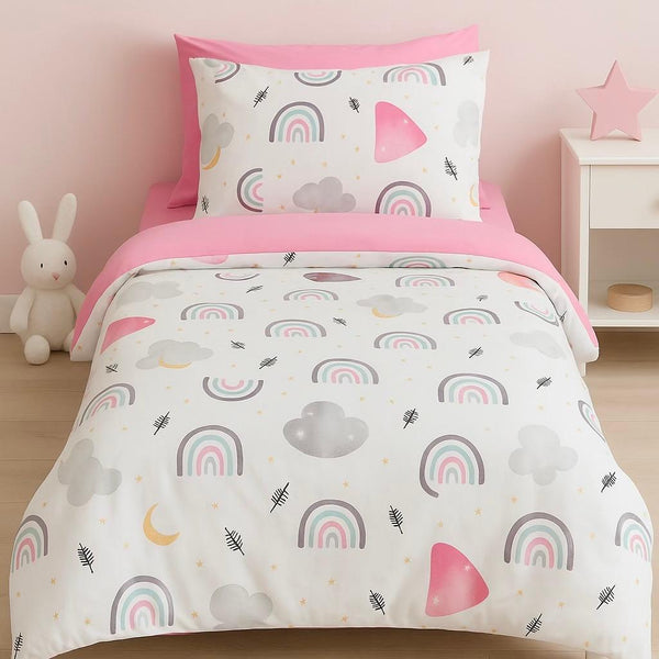 COMFYB 100% COTTON RAINBOW PINK BED SET