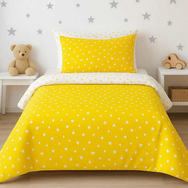 COMFYB 100% COTTON STARS REVERSIBLE BED SET 4 PIECES YELLOW