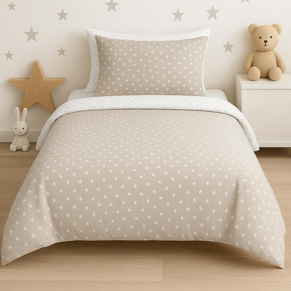 COMFYB 100% COTTON STARS REVERSIBLE BED SET 4 PIECES GREIGE
